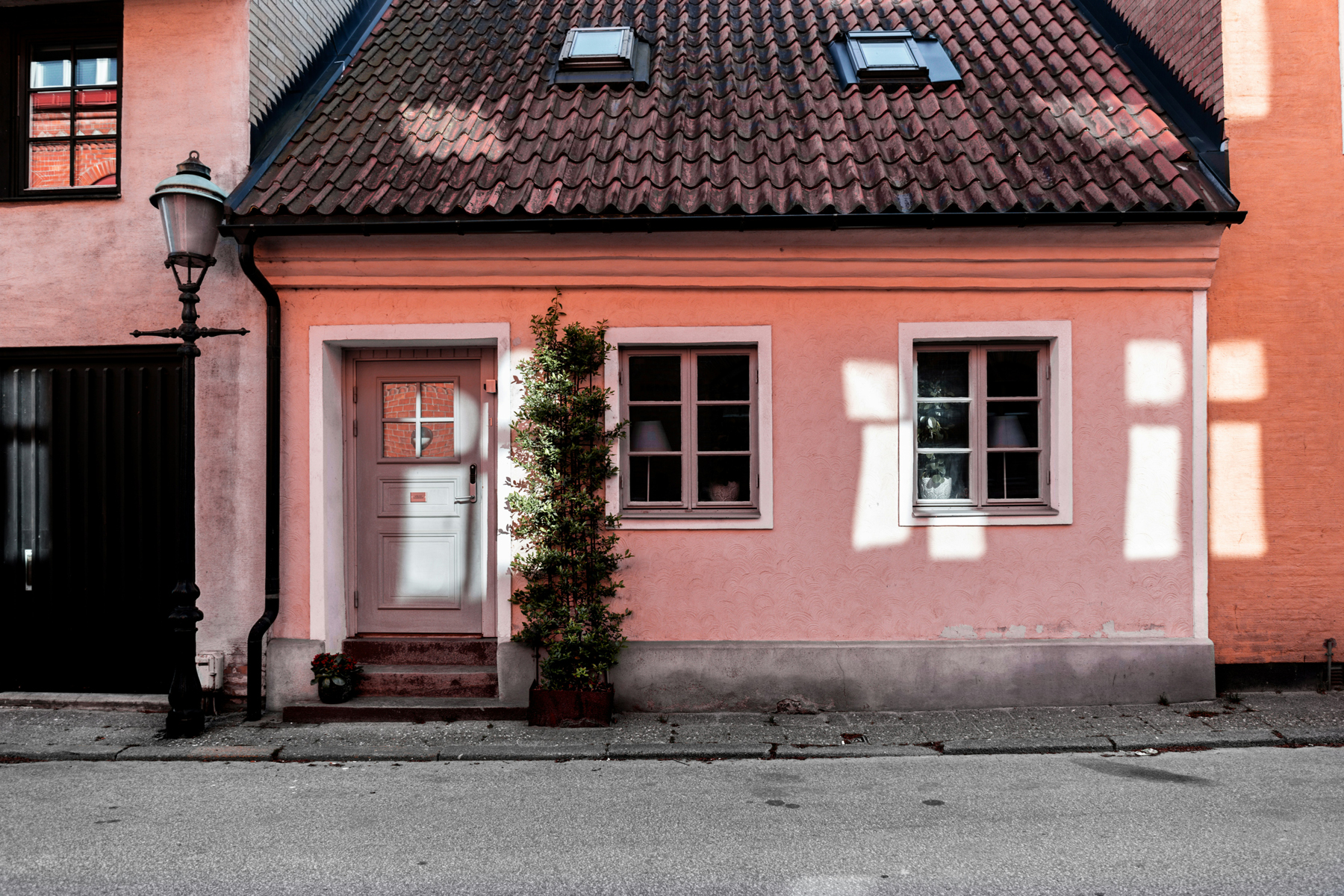 Hausfassade mit grünem Belag an der Außenwand